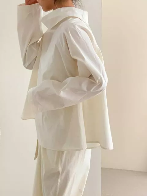 French Chic - Korean Women Fashion - #womensfashion - LEME Loose-fit Poplin High-Collar Cotton Blouse - 6