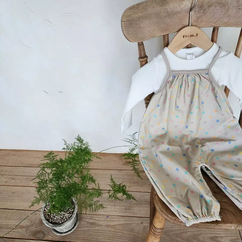From J - Korean Baby Fashion - #babyboutique - Dot Dungarees Bodysuit - 12