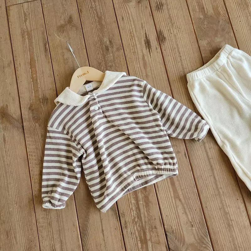 From J - Korean Baby Fashion - #babyfever - Waffle Sailor Top Bottom Set - 9