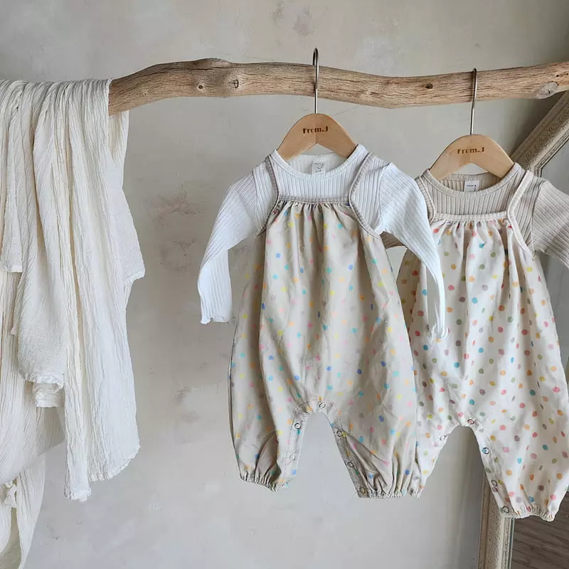 From J - Korean Baby Fashion - #babylifestyle - Dot Dungarees Bodysuit - 3