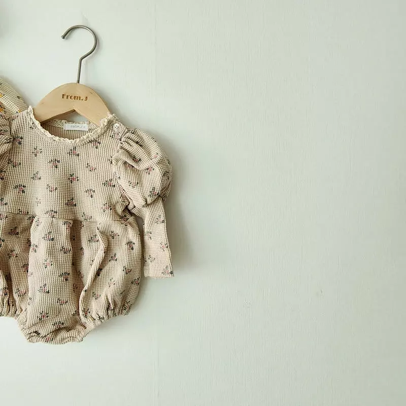 From J - Korean Baby Fashion - #babyootd - Bara Flower Waffle Bodysuit - 6