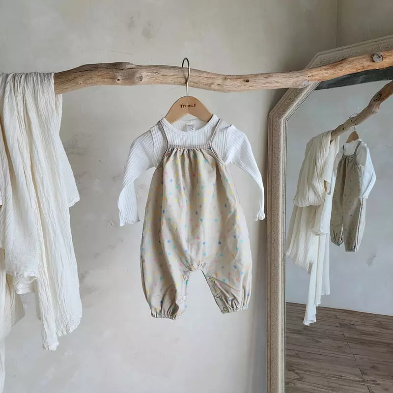 From J - Korean Baby Fashion - #babyoutfit - Dot Dungarees Bodysuit - 6