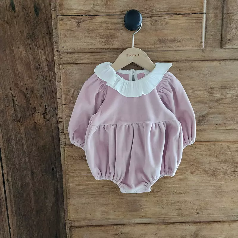 From J - Korean Baby Fashion - #babyoutfit - Velvet Frill Bodysuit - 3