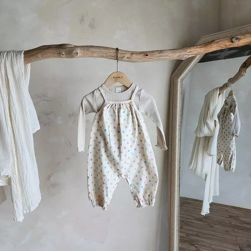 From J - Korean Baby Fashion - #onlinebabyboutique - Dot Dungarees Bodysuit - 9