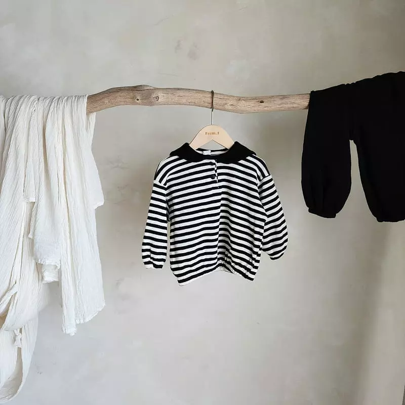 From J - Korean Baby Fashion - #onlinebabyboutique - Waffle Sailor Top Bottom Set - 2