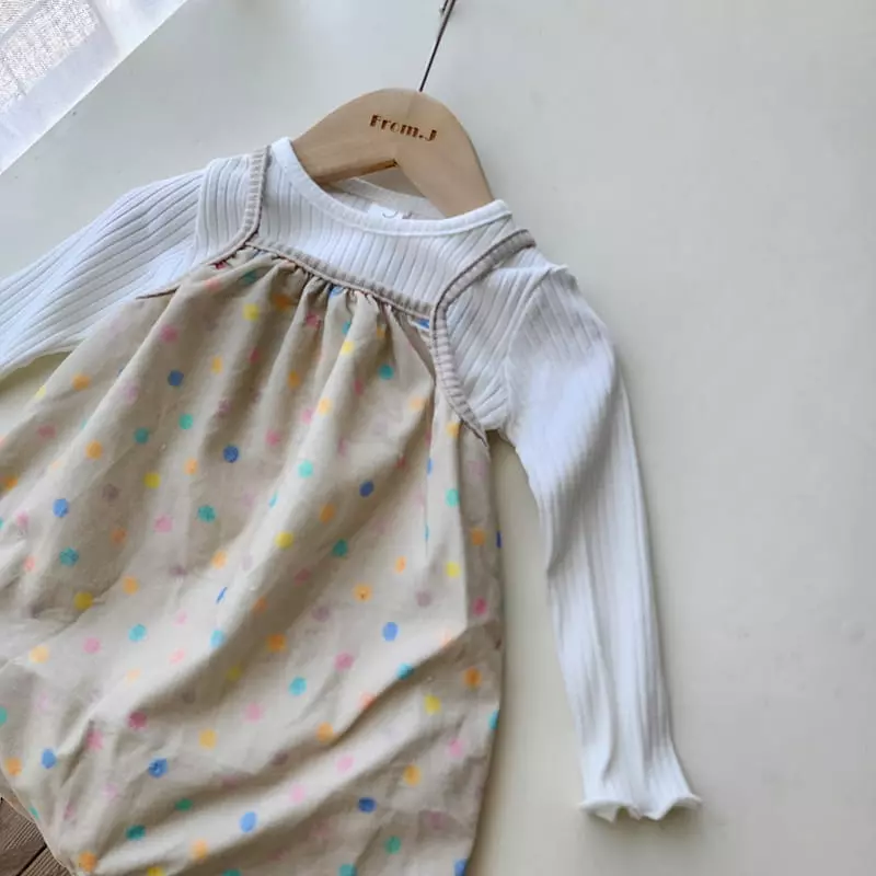 From J - Korean Baby Fashion - #onlinebabyshop - Dot Dungarees Bodysuit - 10