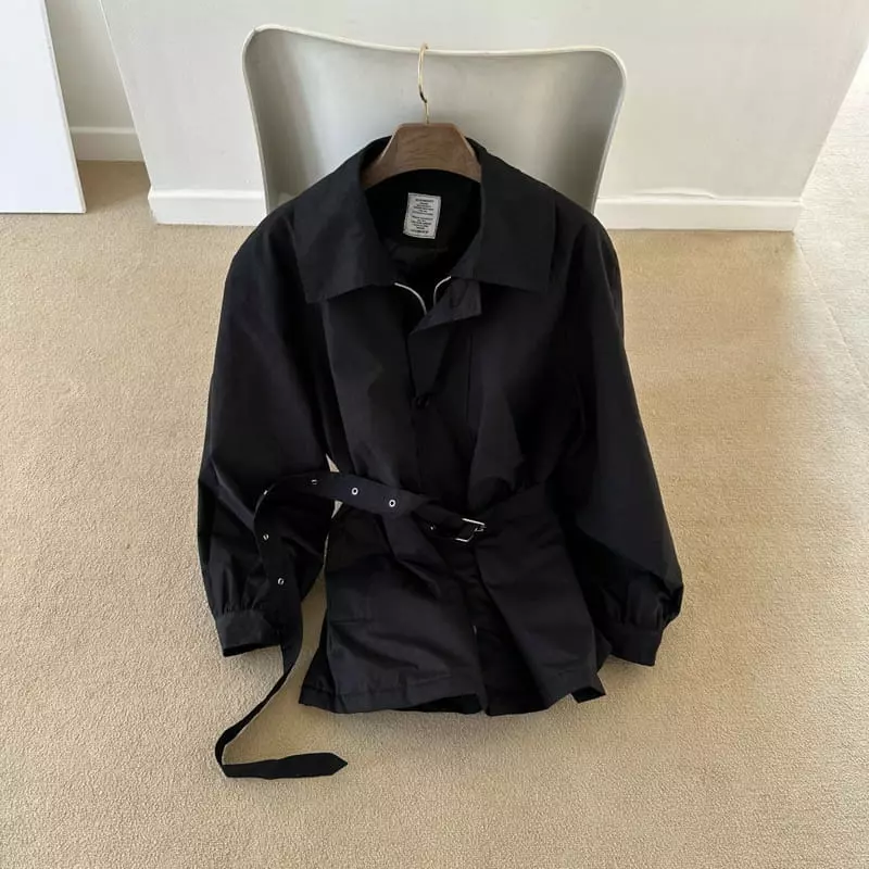 Jejeunosity - Korean Women Fashion - #momslook - Black Belt Jacket