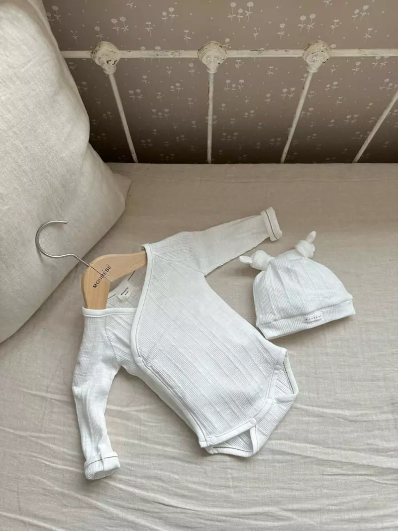 Monbebe - Korean Baby Fashion - #babyfever - Mon Bunny Bodysuit with Bonnet - 5