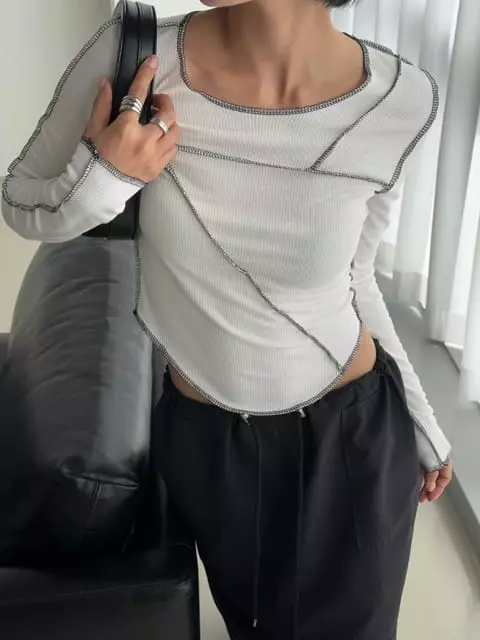 One The Woman - Korean Women Fashion - #momslook - Wink Rib Tee