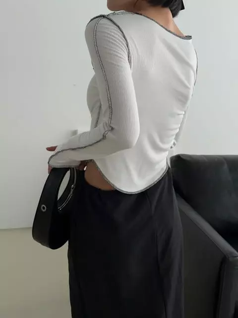One The Woman - Korean Women Fashion - #momslook - Wink Rib Tee - 3