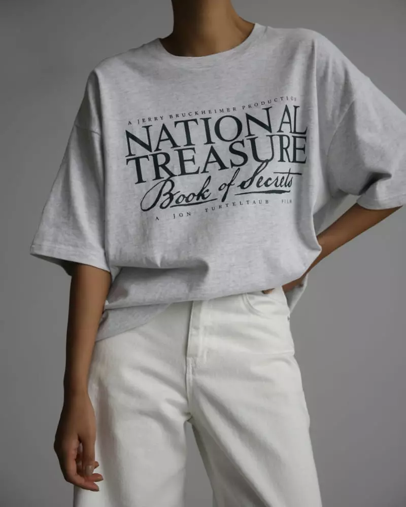 Paper Moon - Korean Women Fashion - #womensfashion - oversized vintage treasure print tee - 4