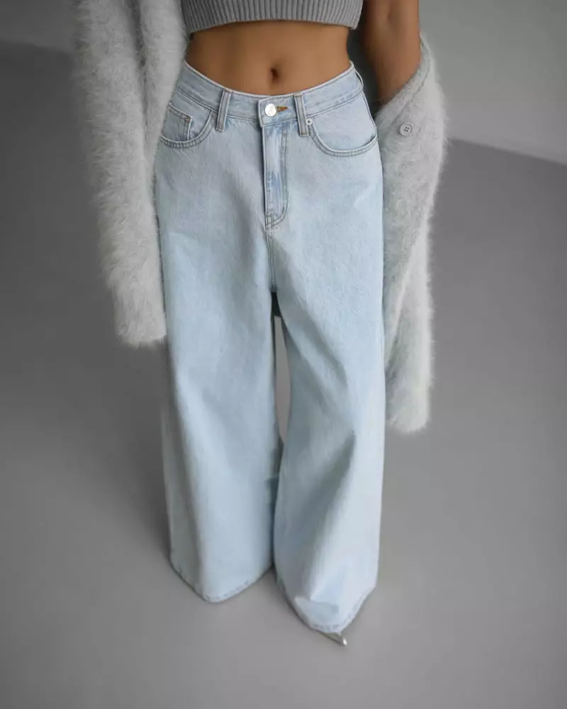 Paper Moon - Korean Women Fashion - #womensfashion - iced blue wide leg flared denim jeans - 4