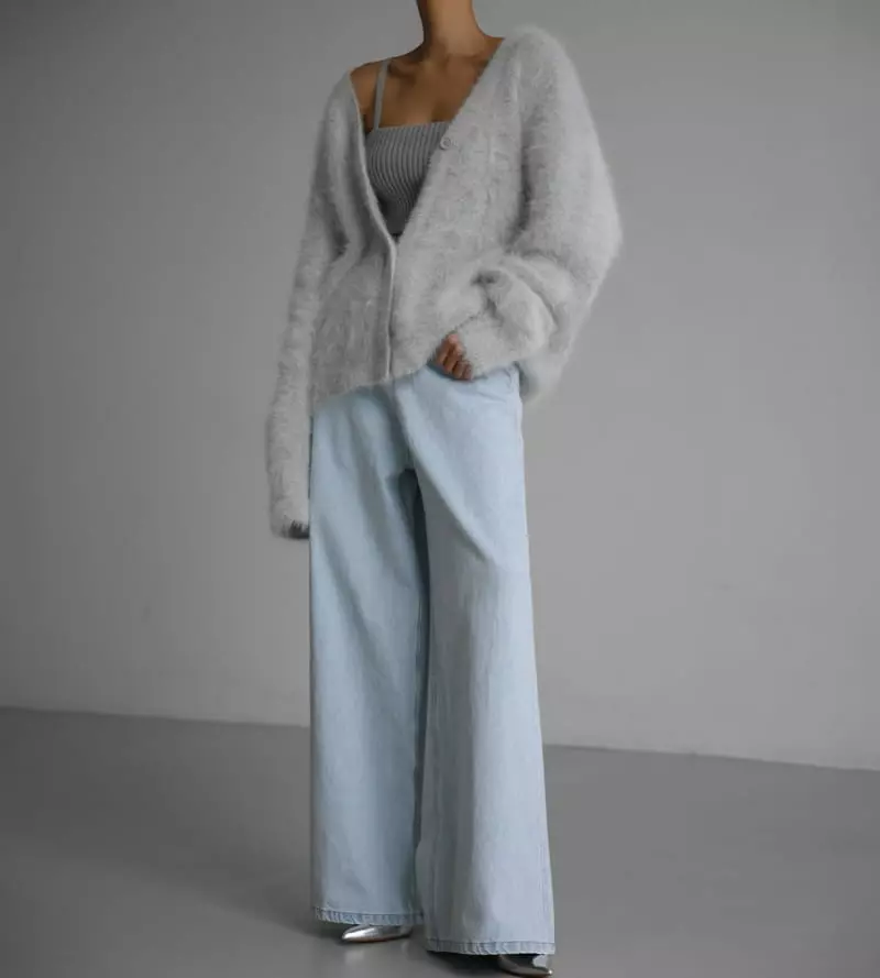 Paper Moon - Korean Women Fashion - #momslook - iced blue wide leg flared denim jeans - 6