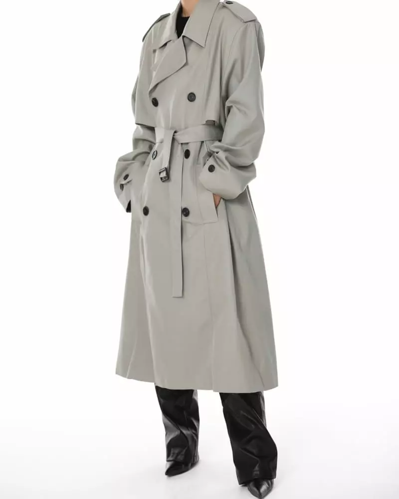 Paper Moon - Korean Women Fashion - #womensfashion - padded detail oversized double breasted trench coat - 4