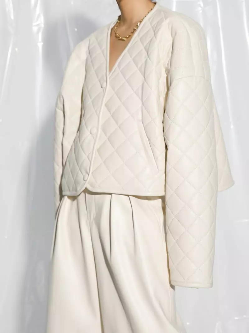Paper Moon - Korean Women Fashion - #momslook - vegan leather button detail quilted cropped jacket - 3