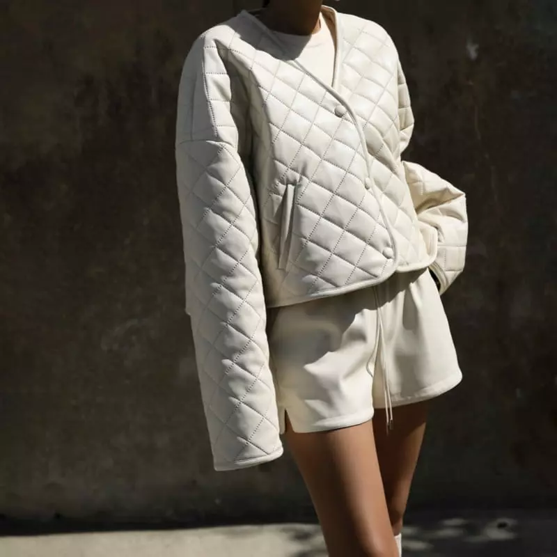 Paper Moon - Korean Women Fashion - #momslook - vegan leather button detail quilted cropped jacket - 9