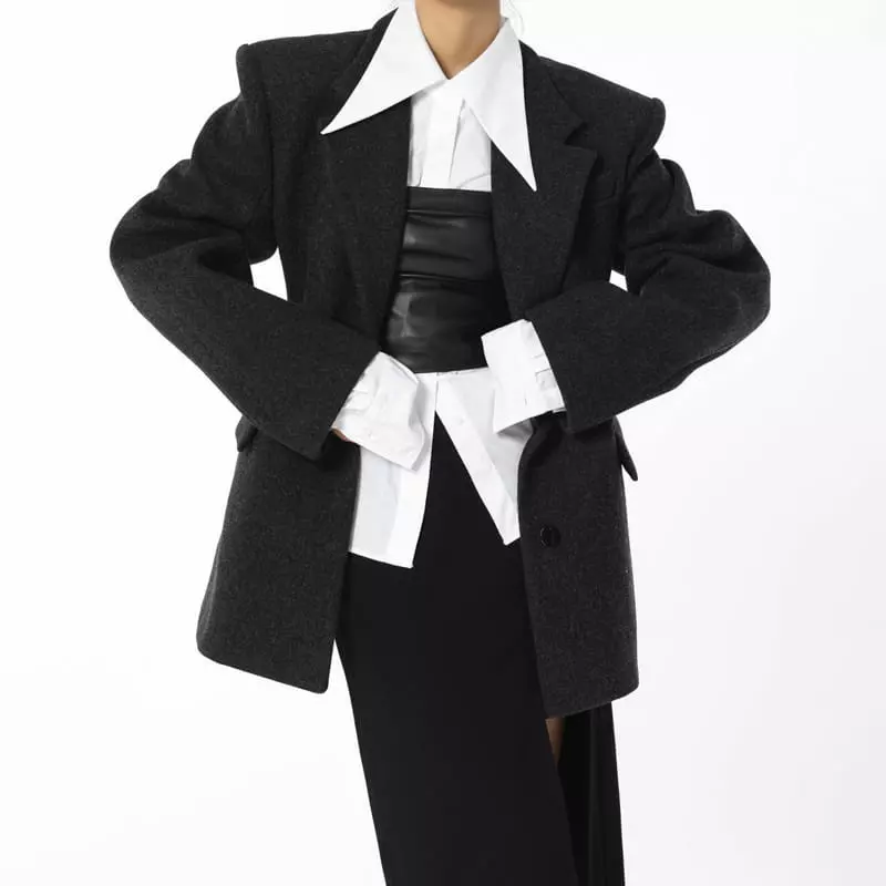 Paper Moon - Korean Women Fashion - #momslook - point collar maxi sleeved button down slim shirt - 4