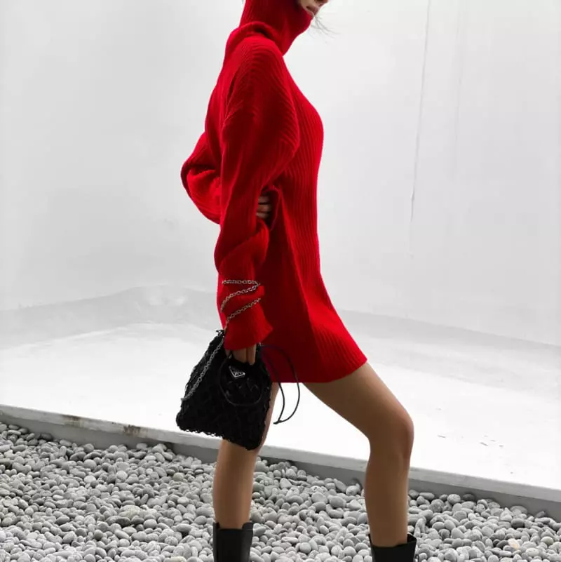 Paper Moon - Korean Women Fashion - #momslook - turtle neck ribbed knit mini dress - 4