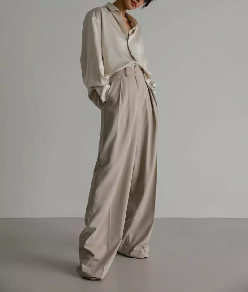 Paper Moon - Korean Women Fashion - #momslook - low waisted double pleats wide trousers