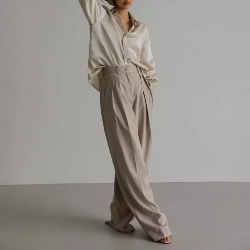 Paper Moon - Korean Women Fashion - #momslook - low waisted double pleats wide trousers - 2