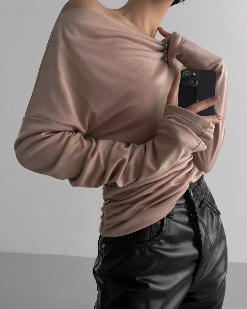 Paper Moon - Korean Women Fashion - #momslook - side shirred draped detail boatneck top - 10