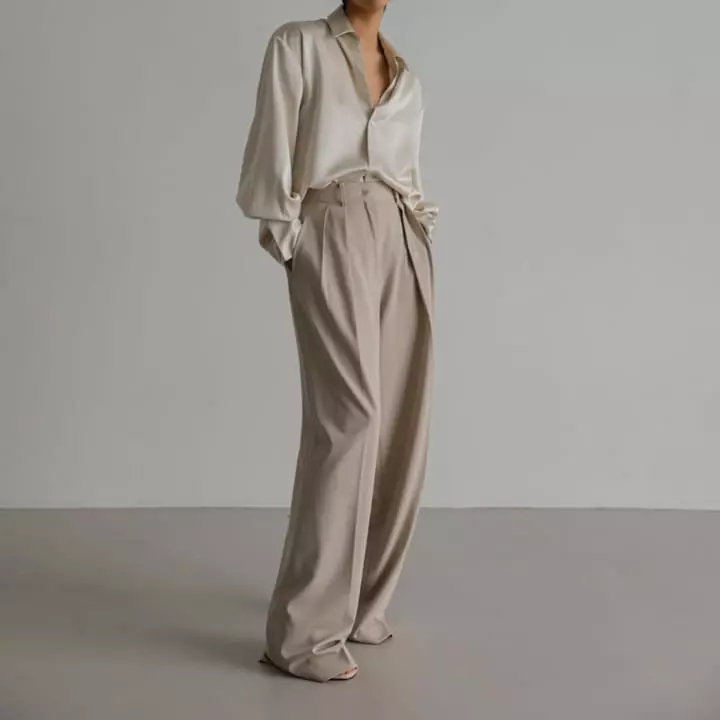 Paper Moon - Korean Women Fashion - #momslook - low waisted double pleats wide trousers - 11