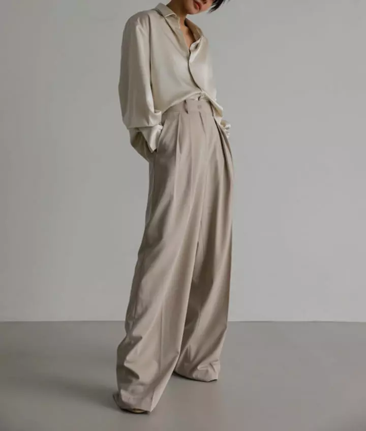 Paper Moon - Korean Women Fashion - #momslook - low waisted double pleats wide trousers - 9