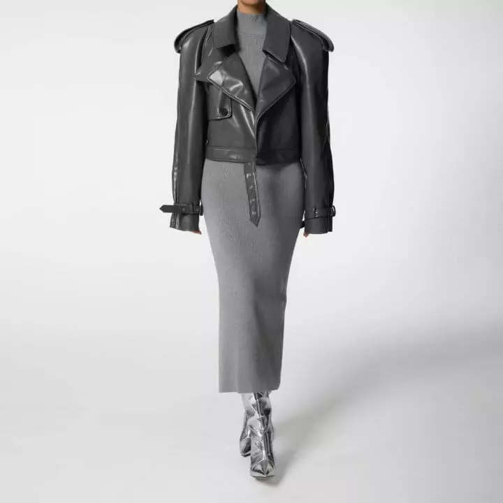 Paper Moon - Korean Women Fashion - #momslook - belted buckle detail chunky cropped leather trench jacket - 6