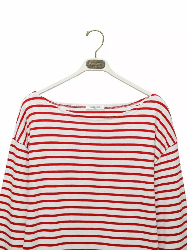 Paper Moon - Korean Women Fashion - #momslook - boyfriend fit striped boatneck t ~ shirt - 7