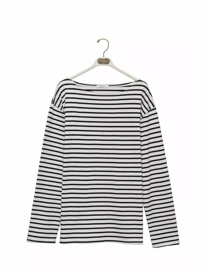 Paper Moon - Korean Women Fashion - #momslook - boyfriend fit striped boatneck t ~ shirt - 9