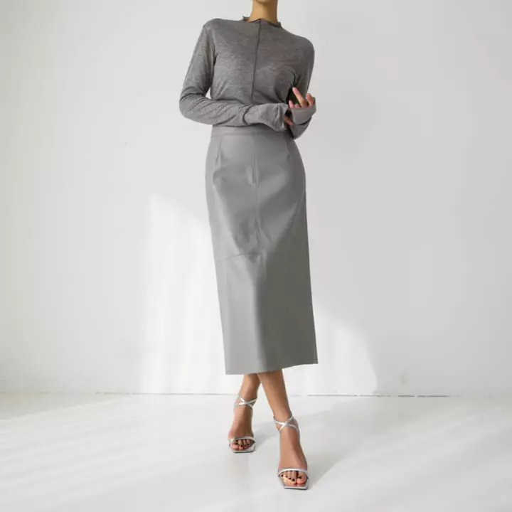 Paper Moon - Korean Women Fashion - #momslook - vegan leather back slit flared skirt - 3