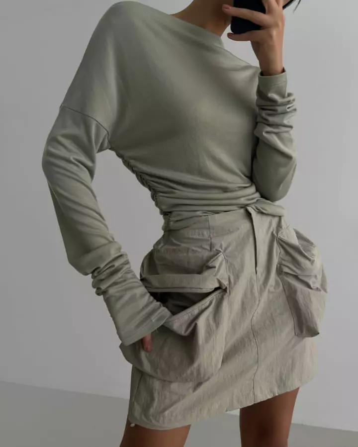 Paper Moon - Korean Women Fashion - #momslook - side shirred draped detail boatneck top - 7