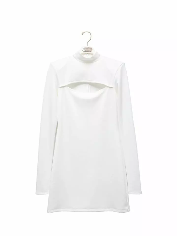 Paper Moon - Korean Women Fashion - #momslook - cut out detail mockneck padded shoulder mini dress - 9