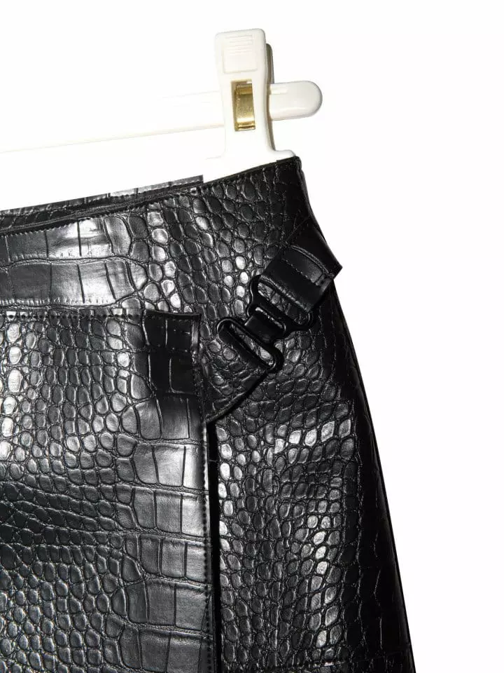 Paper Moon - Korean Women Fashion - #momslook - croco leather midi flared skirt - 10