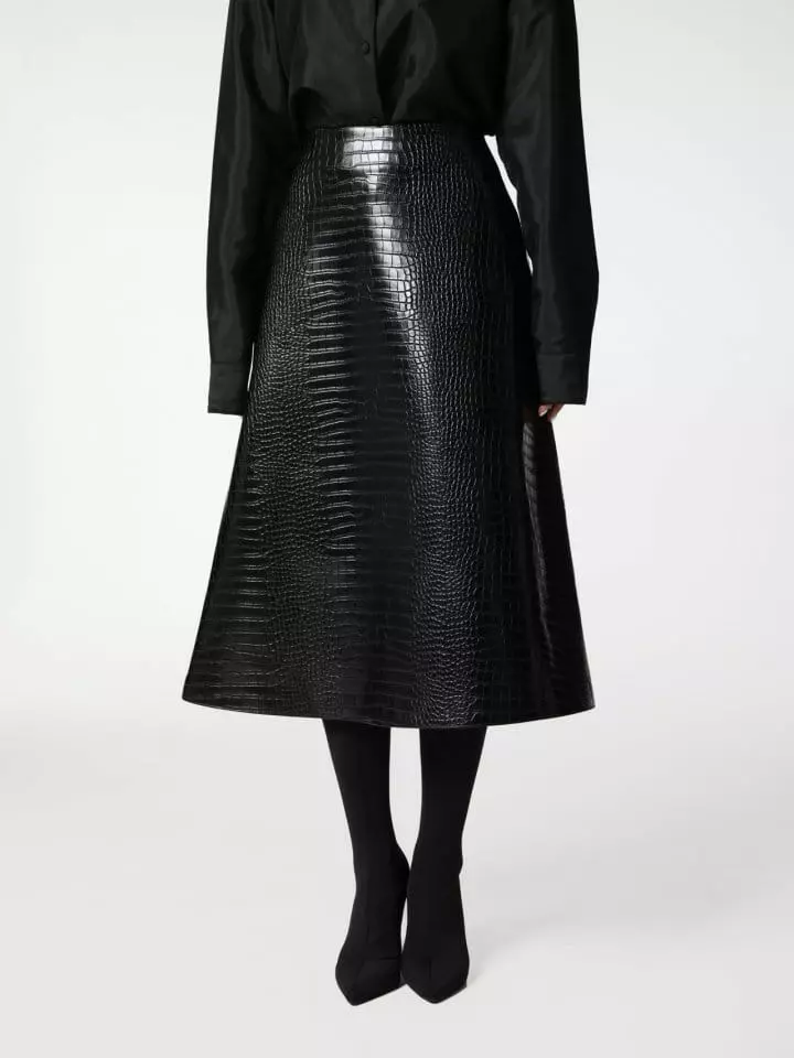 Paper Moon - Korean Women Fashion - #momslook - croco leather midi flared skirt - 2