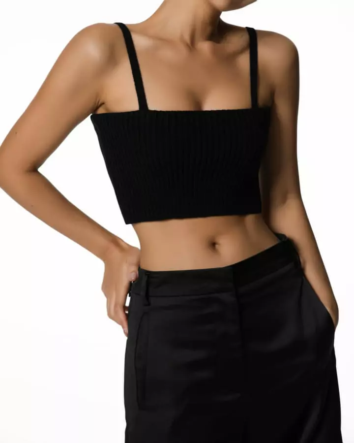 Paper Moon - Korean Women Fashion - #momslook - cropped ribbed strap shoulder knit top - 7