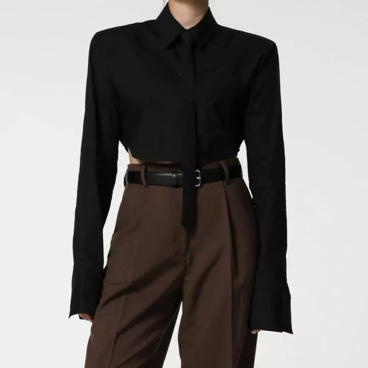 Paper Moon - Korean Women Fashion - #momslook - LUX shoulder pad cropped button down shirt - 8