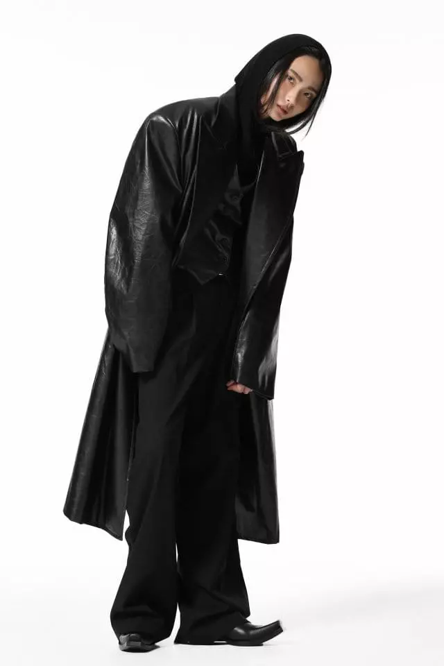 Paper Moon - Korean Women Fashion - #womensfashion - LUX peaked lapel detail vegan washed leather coat - 4
