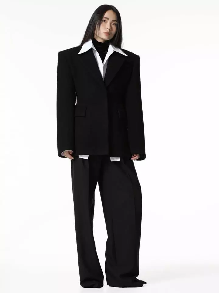 Paper Moon - Korean Women Fashion - #momslook - LUX padded shoulder hidden button wool blazer - 9