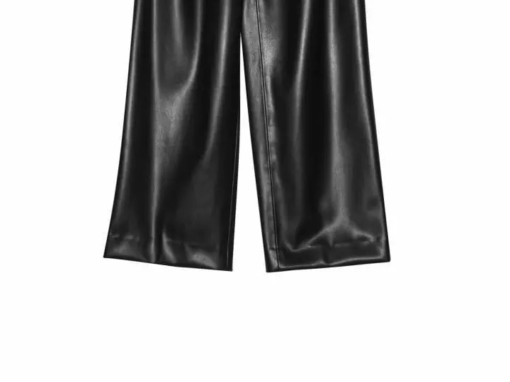 Paper Moon - Korean Women Fashion - #momslook - leather low waisted double pleats wide trousers - 10