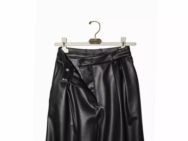Paper Moon - Korean Women Fashion - #momslook - leather low waisted double pleats wide trousers - 8