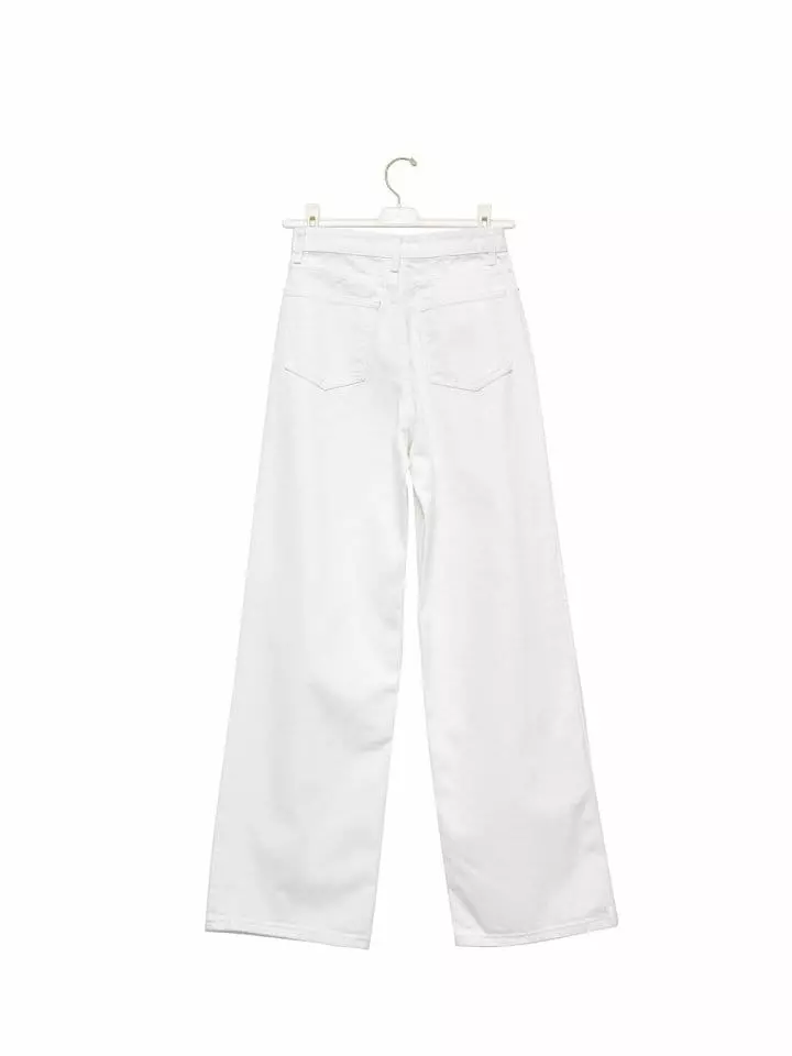 Paper Moon - Korean Women Fashion - #momslook - high rise wide leg white denim pants - 6