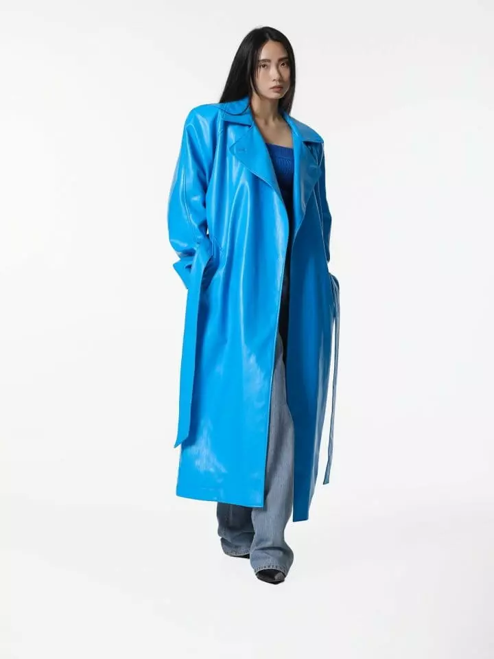 Paper Moon - Korean Women Fashion - #momslook - padded shoulder oversized vegan leather maxi trench coat