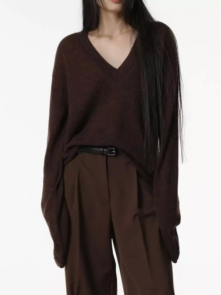 Paper Moon - Korean Women Fashion - #momslook - alpaca wool deep V ~ neck knit top - 9