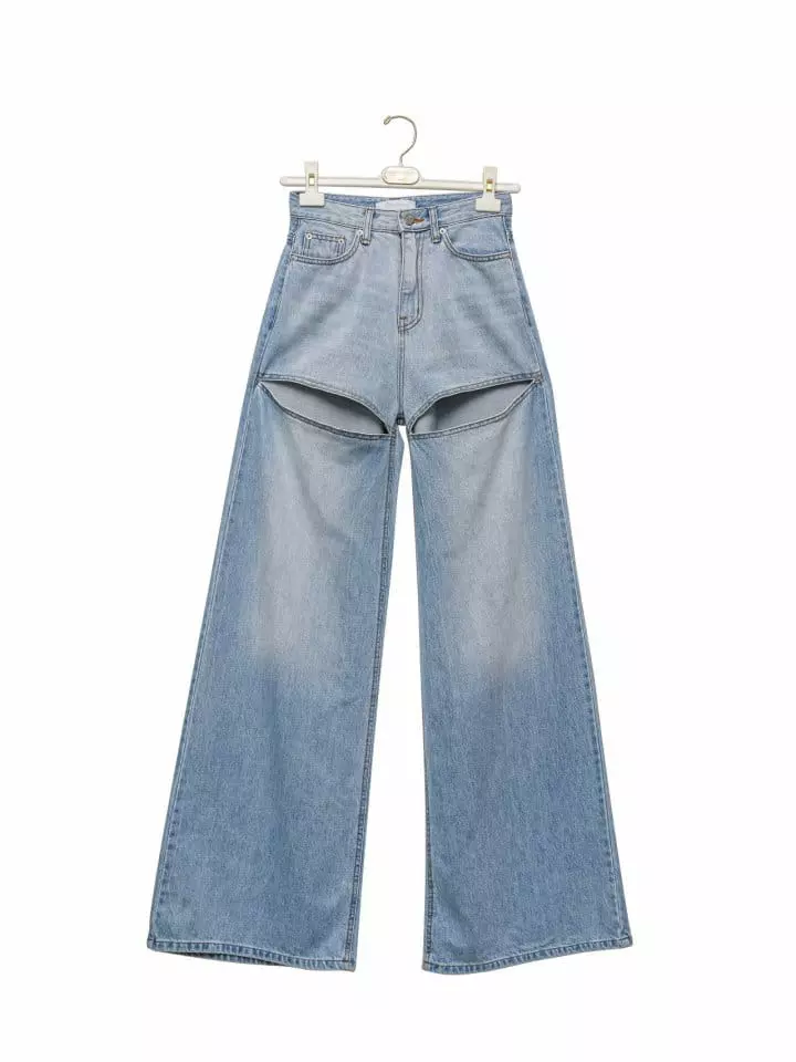 Paper Moon - Korean Women Fashion - #pursuepretty - front cut split wide blue denim jeans - 5