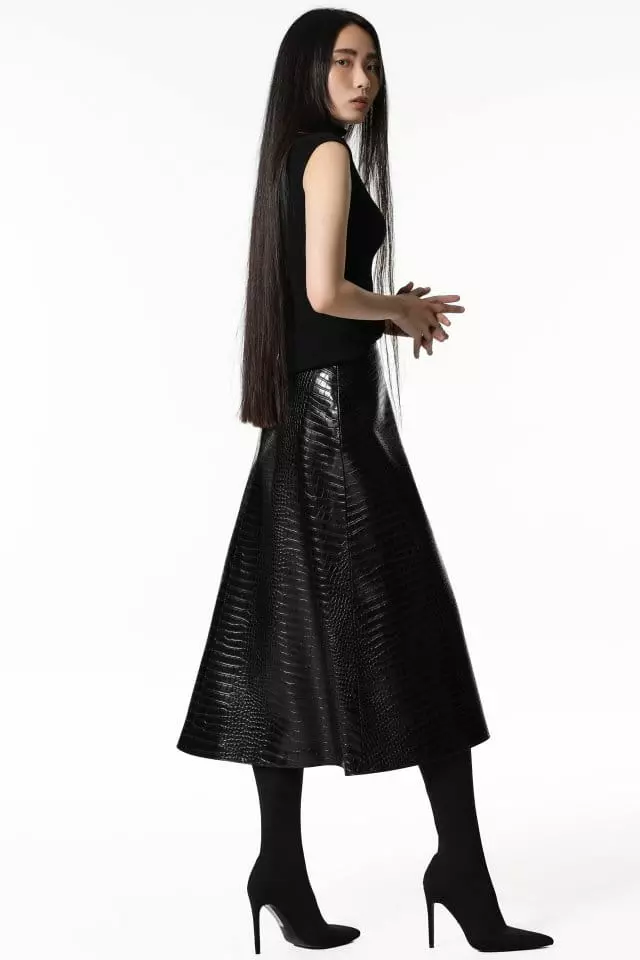 Paper Moon - Korean Women Fashion - #pursuepretty - croco leather midi flared skirt ? - 5