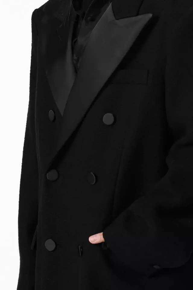 Paper Moon - Korean Women Fashion - #vintagekidsstyle - LUX Tuxedo satin peaked lapel tweed double breasted coat  - 4