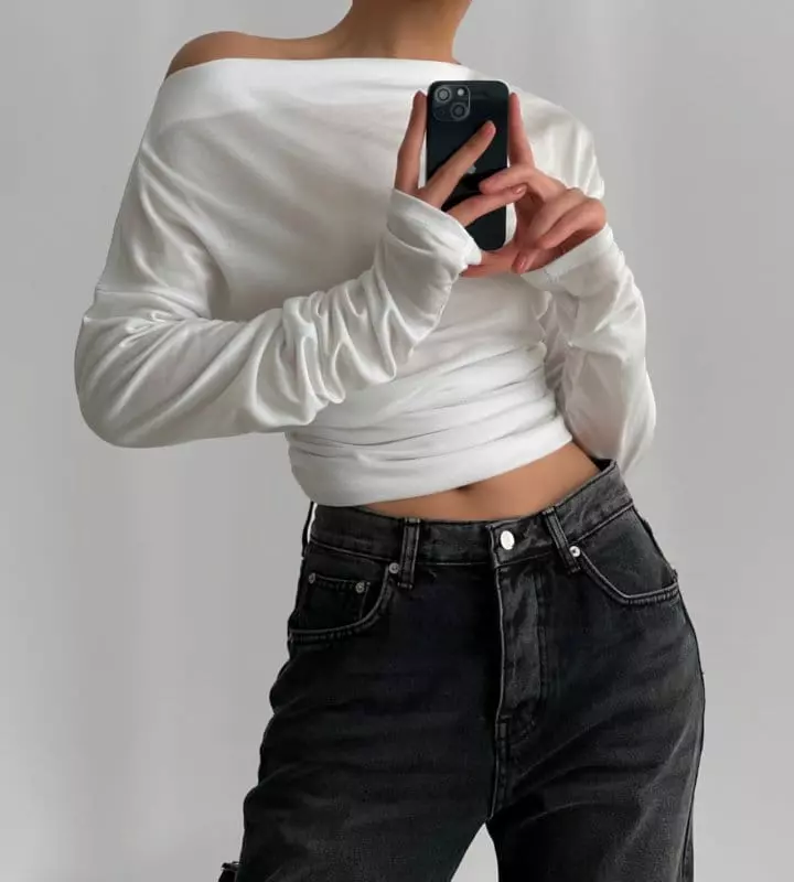Paper Moon - Korean Women Fashion - #romanticstyle - side shirred draped detail boatneck top - 6