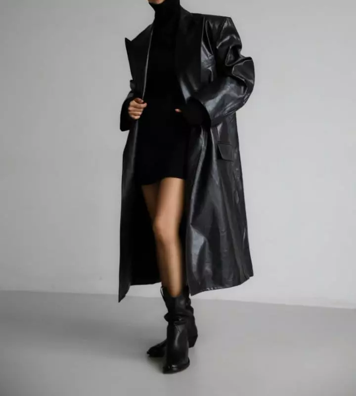 Paper Moon - Korean Women Fashion - #romanticstyle - LUX peaked lapel detail vegan washed leather coat - 3