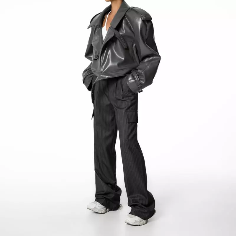 Paper Moon - Korean Women Fashion - #romanticstyle - belted buckle detail chunky cropped leather trench jacket